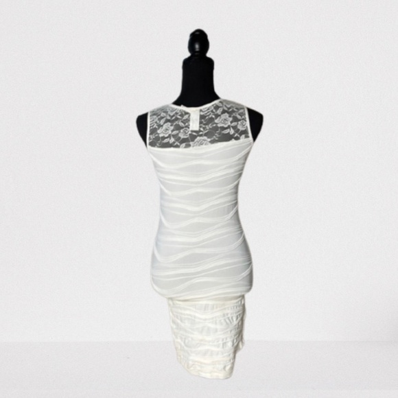 Colorful White Fitted Dress With White Floral Designs - Picture 3 of 11